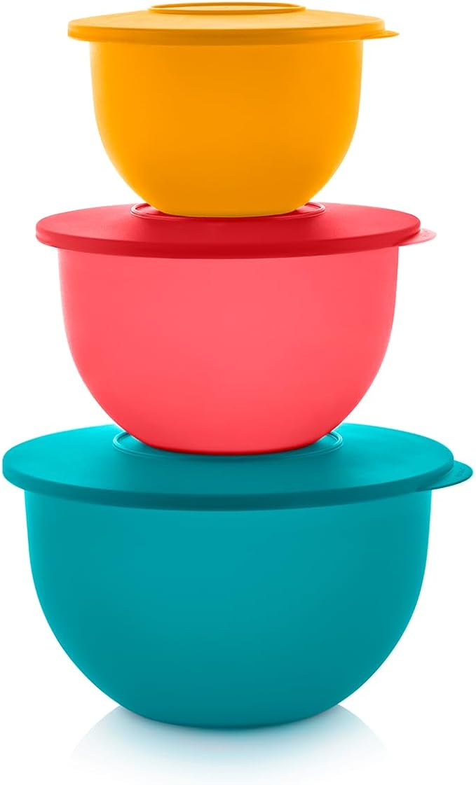 Tupperware Conjunto De Armazenamento De Alimentos Impressions Classic 3 Bowl Em Várias Cores, Lavável Na Máquina De Lavar Louça E Sem Bpa (3 Recipientes, 3 Tampas)