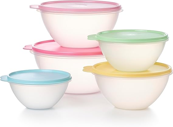 Tupperware Conjunto de Tigela de Armazenamento de Alimentos de 10 Peças Heritage Wonderlier em Cores Vintage - Seguro para Máquina de Lavar Louça e Sem Bpa - (5 Recipientes + 5 Tampas)