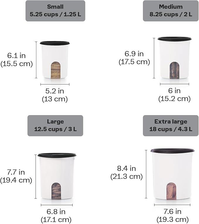 Tupperware Conjunto de recipientes de lembrete de um toque para armazenamento de alimentos - laváveis na máquina de lavar louça e sem BPA - (4 recipientes + 4 tampas)