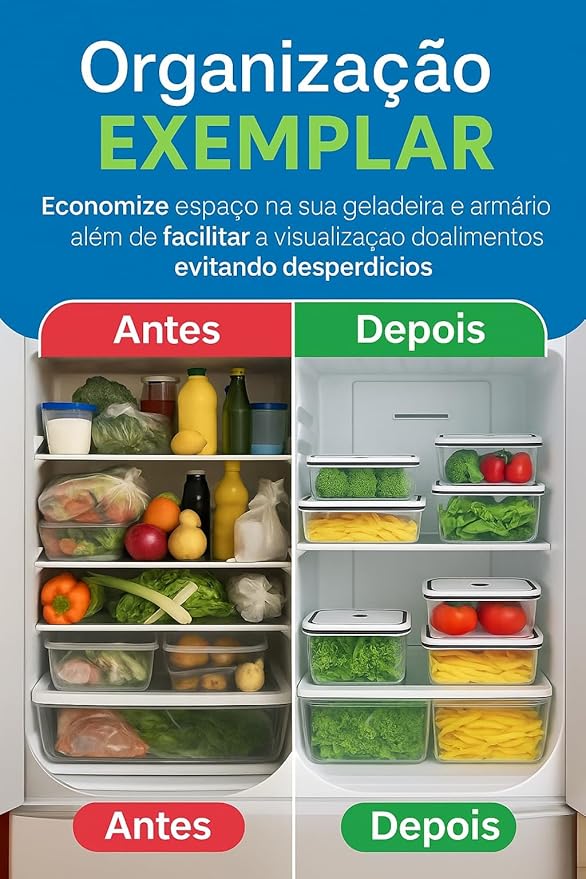 Kit 5 Potes Organizadores Herméticos Retangulares de Plástico – Tampas Transparentes