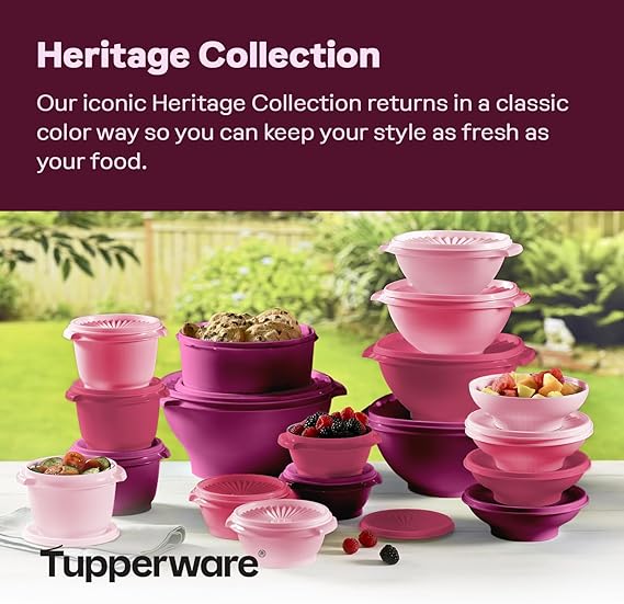 Tupperware Coleção Heritage, Novo Conjunto De 36 Recipientes Para Armazenamento Alimentos Em Rosa Vintage, Laváveis Na Máquina Lavar Louça E Sem Bpa (18 Recipientes, 18 Tampas)