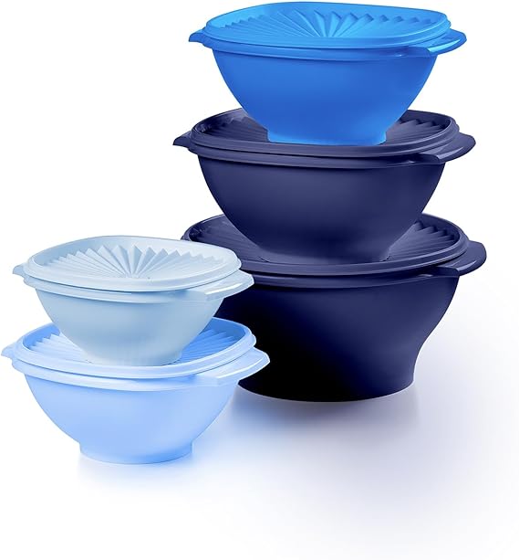 Tupperware Coleção Heritage, Novo Conjunto De 10 Recipientes Para Armazenamento Alimentos Em Azul Vintage, Laváveis Na Máquina Lavar Louça E Sem Bpa (5 Tigelas, 5 Tampas)