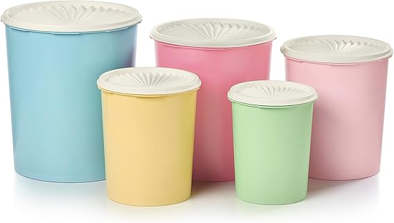 Tupperware Heritage Collection 10 Piece Nested Canister Set in Vintage Colors - Dishwasher Safe & BPA Free - (5 Containers + 5 Lids)