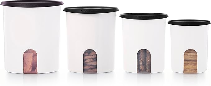 Tupperware Conjunto de recipientes de lembrete de um toque para armazenamento de alimentos - laváveis na máquina de lavar louça e sem BPA - (4 recipientes + 4 tampas)