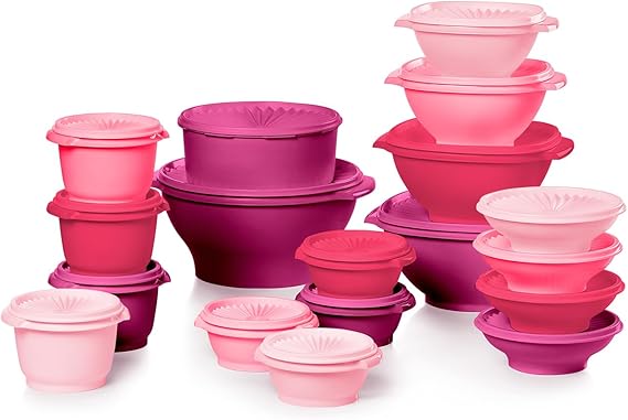Tupperware Coleção Heritage, Novo Conjunto De 36 Recipientes Para Armazenamento Alimentos Em Rosa Vintage, Laváveis Na Máquina Lavar Louça E Sem Bpa (18 Recipientes, 18 Tampas)