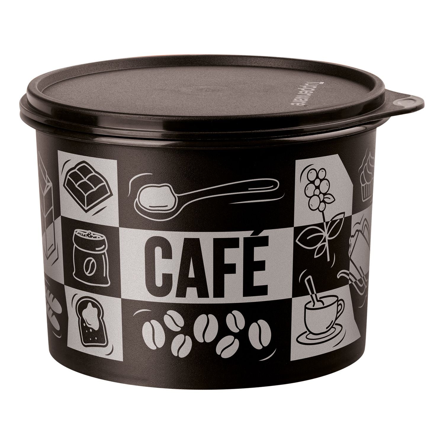 Pote de Café Tupperware Preto Pop Box 700g